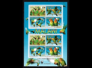 Malawi: 2009, Kleinbogen Erdbeerköpfchen (WWF-Ausgabe, Vögel, enthält 2 Viererblöcke)