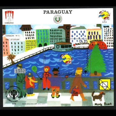 Paraguay: 1984, Blockausgabe Weltpostkongress (Kindergemälde des Hamburger Hafens)
