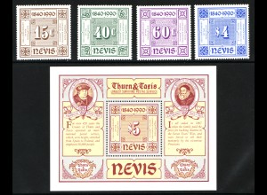 Nevis: 1990, 150 Jahre Briefmarken (Satz und Blockausgabe)