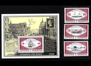 Antigua und Barbuda: 1990, Briefmarkenausstellung London (Satz und Blockausgabe)