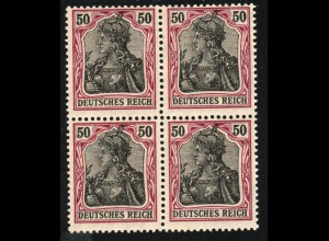 1915, Kriegsdruck 50 Pfg. auf orangeweiß (postfrischer Viererblock) 