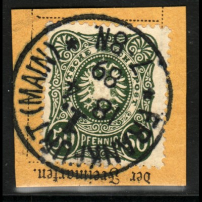 1887, 50 Pfg. dunkelgrünoliv (zentrisch gest. Briefstück, farbgepr. BPP)