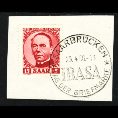 Saarland: 1950, A. Kolping (Briefstück, Sonderstempel "IBASA", gepr. Ney BPP)