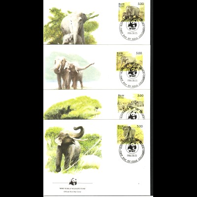 Sri Lanka: 1986, Ersttagsbriefe Elefanten (WWF-Ausgabe)