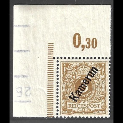 Kamerun: 1897, Krone/Adler 3 Pfg seltene Farbe, farbgepr. Jäschke-L BPP