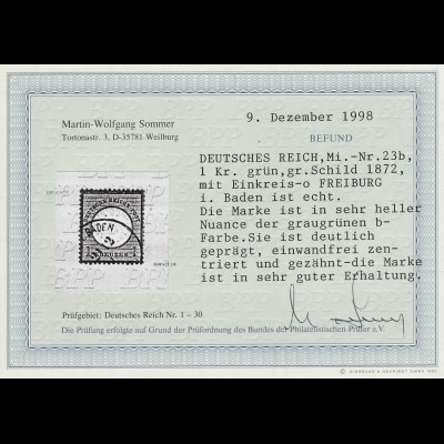 Deutsches Reich: Gr. Brustschild 1 Kr. in der guten Farbe dunkelgrün; 