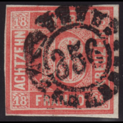 Bayern: 1862, Ziffern 18 Kr. zinnoberrot, zentr. offener Mühlradstempel "356"