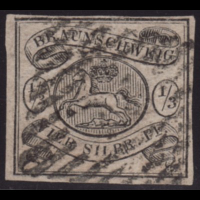 Braunschweig: 1852, Wappen 1/3 Sgr. schwarz sauber gestempeltes Stück 