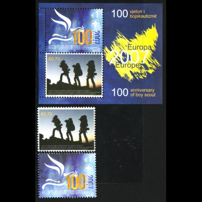 Kosovo: 2007, Europa-Cept (Pfadfinder, Satz und Blockausgabe, M€ 100,-)