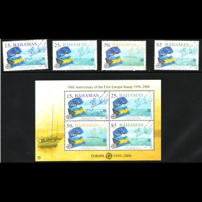 Bahamas: 2005, 50 Jahre Europamarken (Motiv Europakarte, Satz und Blockausgabe)