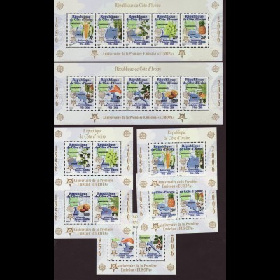 Elfenbeinküste: 2005, Blocksatz 50 Jahre Europamarken (7 Blöcke, Motiv Landkarten und Nutzpflanzen, M€ 100,-)