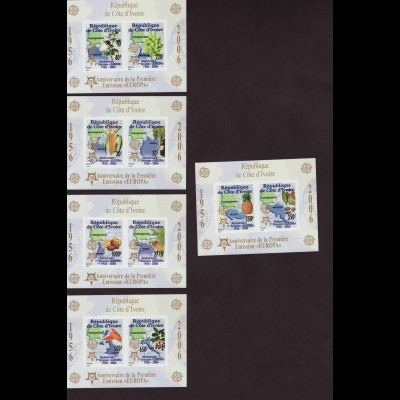 Elfenbeinküste: 2005, Blocksatz 50 Jahre Europamarken (5 Blöcke, Motiv Landkarten und Nutzpflanzen, M€ 80,-)