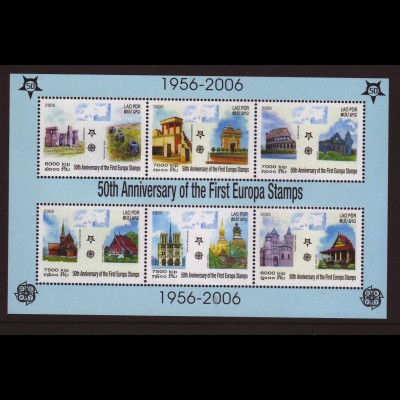 Laos: 2005, Blockausgabe 50 Jahre Europamarken (Motiv Gebäude)