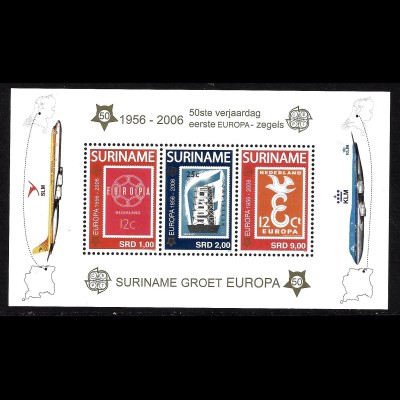 Surinam: 2006, Blockausgabe 50 Jahre Europamarken (Motiv Europamarken auf Briefmarken und Flugzeuge)