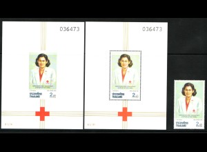 Thailand: 1991, Rotes Kreuz (Einzelmarke und Blockpaar gez. und ungezähnt)