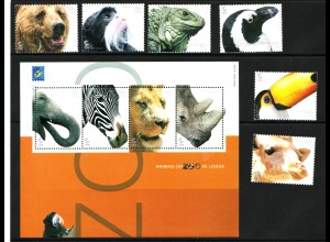 Portugal: 2001, Tiere aus dem Zoo von Lissabon (Satz und Blockausgabe)