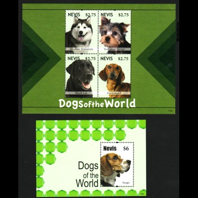 Nevis: 2012, Hunde (Blockausgabe und Kleinbogen)