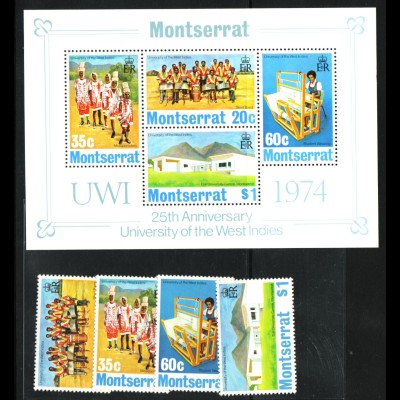 Montserrat: 1974, Westindische Universität (Satz und Blockausgabe)
