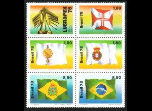 Brasilien: 1978, Sechserblock Flaggen der Bundesstaaten