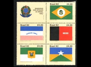 Brasilien: 1978, Sechserblock Flaggen der Bundesstaaten