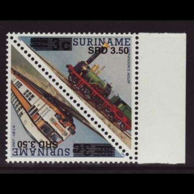 Surinam: 2005, Überdruckausgabe Eisenbahn als Kehrdruckpaar (Dreiecksmarken)