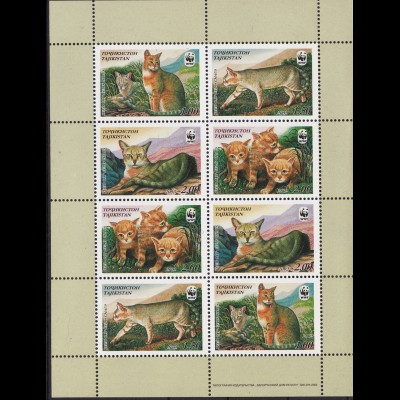 Tadschikistan: 2002, Kleinbogen Rohrkatze (WWF-Ausgabe, Kleinbogen aus 2 VB)