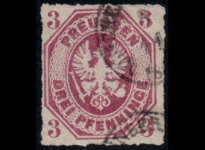 Preussen: 1865, Adler 3 Pfg. in der seltenen Farbe dunkelrosalila 
