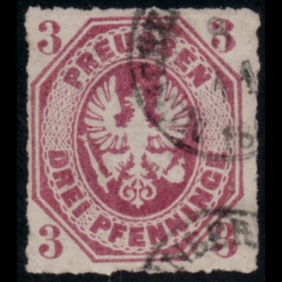 Preussen: 1865, Adler 3 Pfg. in der seltenen Farbe dunkelrosalila 