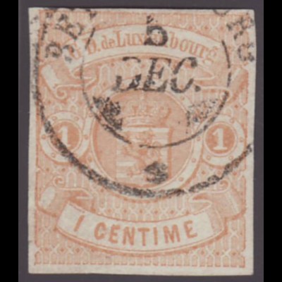 Luxemburg: 1859, Wappen 1 C. hellbraun (ordentliche sauber gestempelte Marke)