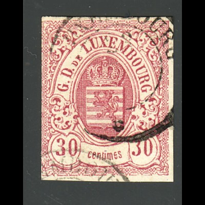 Luxemburg: 1859, Wappen 30 C. rotlila (einseitig angeschnitten)