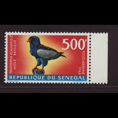 Senegal: 1968, Freimarken Einheimische Vögel 200 Fr. Gaukler (Höchstwert)