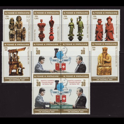 Sao Tomé und Principe: 1981, Schach-WM Zdr.-Streifen Schachfiguren und Gewinner