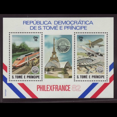 Sao Tomé und Principe: 1982, Blockausgabe Briefmarkenausstellung PHILEXFRANCE