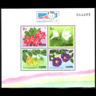 Thailand: 1995, Ausstellungs-Blockausgabe Blüten zur Briefmarkenausstellung INDONESIA