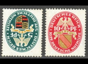 1926, Nothilfe Wappen 5 und 10 Pfg. mit seltenem stehenden Wasserzeichen X 