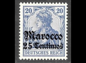 Deutsche Post in Marokko: 1906/11, Germania mit WZ 25 Cts.(farbgepr. BPP)