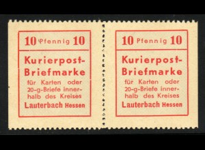 Lauterbach: Kurierpostmarke als waagerechtes Pärchen links und rechts ungezähnt