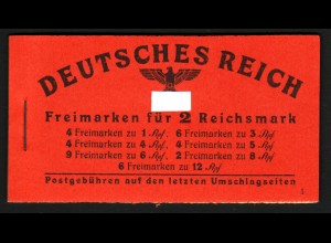 1941, Markenheftchen Hitler, bessere Type normale Bedarfserhaltung (M€ 160,-)