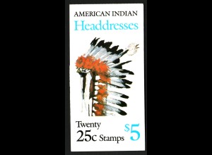 USA: 1990, Markenheftchen Indianer-Kopfschmuck (Kat.-Nr. 2098/2102)