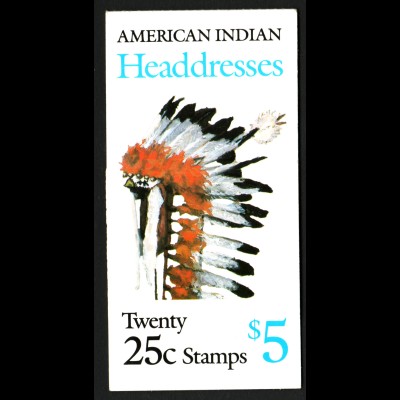 USA: 1990, Markenheftchen Indianer-Kopfschmuck (Kat.-Nr. 2098/2102)