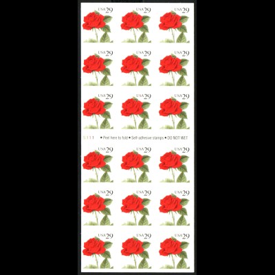 USA: 1993, Folienblatt Rose (FB 10 b, enthält 18 Marken)