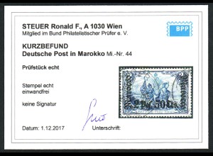 Deutsche Post in Marokko: 1906, 2 Pes. 50 Cts. mit WZ, Kurzbefund Steuer BPP