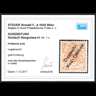 DNG: 1899, Krone/Adler 3 Pfg. lebhaftbraunocker (Kurzbefund Steuer BPP)