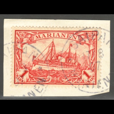 Marianen: 1901, Kaiserjacht ohne WZ 1 Mk. (Briefstück, gepr. Steuer BPP)