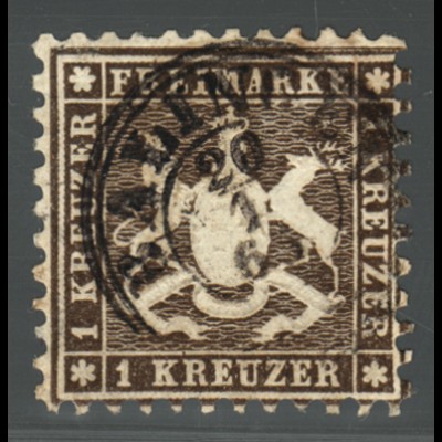 Württemberg: 1862, Wappen 1 Kr. dunkelgraubraun (erhöht gepr. Heinrich BPP)