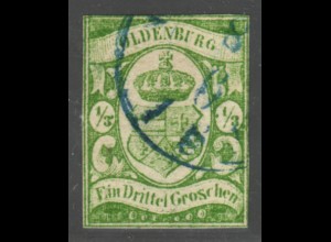 Oldenburg: 1859, Staatswappen 1/3 Gr. seltene Farbe moosgrün