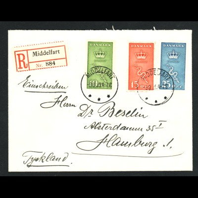 Dänemark: 1929, Krebsbekämpfung (dekorativer Satz-R-Brief nach Deutschland)