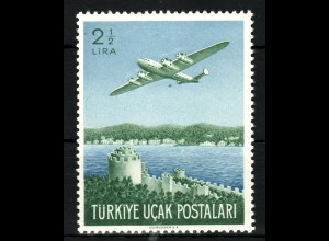 Türkei: 1950, Flugpostmarke Flugzeug über dem Bosporus