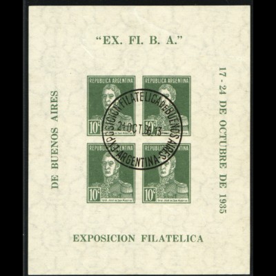 Argentinien: 1935, Blockausgabe Briefmarkenausstellung Buenos Aires