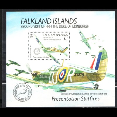 Falklandinseln: 1991, Blockausgabe K?niglicher Besuch (Spitfire-Flugzeuge)